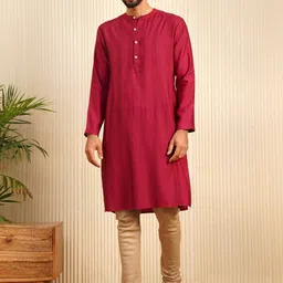 JAYPORE Mandarin Collar Pleated Pure Silk Straight Kurta-image-25