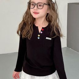 LULU & SKY Girls Mandarin Collar Extended Sleeves T-shirt-image-39