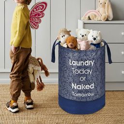 Kuber Industries Blue & White Printed Foldable Laundry Bag 45 L-15