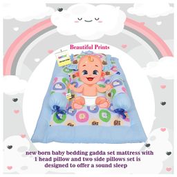Kwitchy New Born Baby Bedding Combo of Mattress with Net Sleeping Bag 4 Pcs Gadda Set - Blue image 4