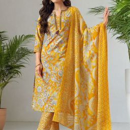 SZN Women Floral Printed Regular Kurta With Trousers & Dupatta-picture-6