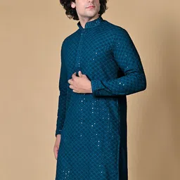 MAAHI FABS Men Geometric Thread Work Handloom Kurta image 2