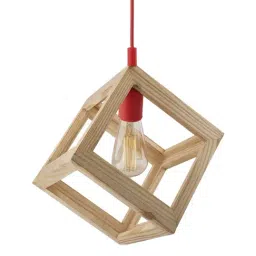 Homesake Beige Hanging Cube Lamp with Red Silicone Socket Holder - Set of 1 (Bulb not included) image 2