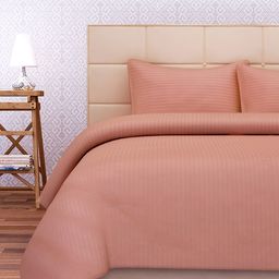 SEJ by Nisha Gupta Peach-Coloured 220 TC Fine Cotton Queen Bedsheet with 2 Pillow Covers-image-2