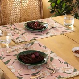 House This Badamwari Floral Pink 600 TC Cotton Satin Placemats - Set of 2-picture-46