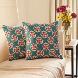 House This Mysore Ethnic Teal 600 TC Cotton Satin Cushion Covers - Set of 2-image-80