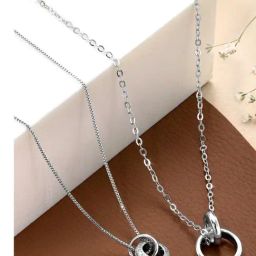 Peora Silver Plated Interlock Band Ring Style Couple Pendant Chain for Men & Women-image-52