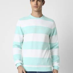 Peter England Blue Slim Fit Striped Sweatshirt-image-0