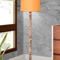 Homesake Rustic Walnut Brown Floor Lamp with Yellow Shade Antique Roman Voyage Design-21