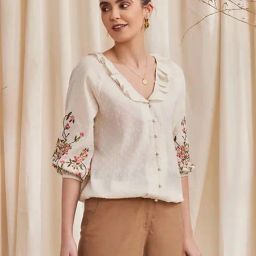 B77 Ecru Fiona - Embroidered Dobby Shirt-image-23