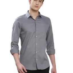 Turtle Grey Cotton Slim Fit Printed Shirt-image-72