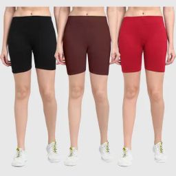 Gracit Black & Brown Cotton Sports Shorts - Pack Of 3-image-85