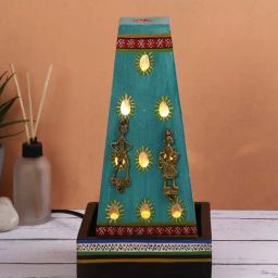 Aapno Rajasthan Multicolor Wooden Pyramid Table Lamp - Set of 1-picture-42