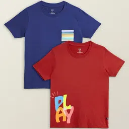 XY Life Kids Blue & Red Cotton Relaxed Fit T-Shirts (Pack of 2)-image-51