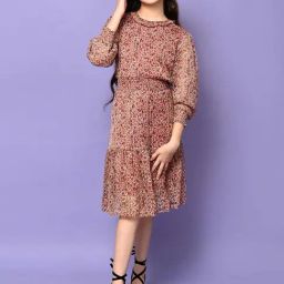 LilPicks Kids Brown Printed Dress-image-42