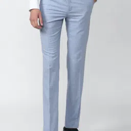 Van Heusen Blue Slim Fit Self Pattern Trousers-image-52