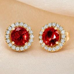 Peora Rose Gold Plated Cubic Zirconia & Red Crystal Studded Stud Earrings-image-59