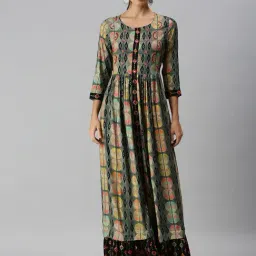 SHOWOFF Multicolor Cotton Printed Calf Length Anarkali Kurta-picture-5