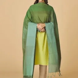 Fabindia Green Cotton Plain Dupatta-picture-0