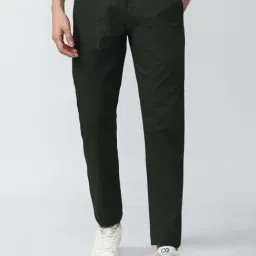 Peter England Casuals Green Super Slim Fit Self Pattern Trousers-image-51