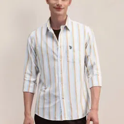 U.S. Polo Assn. White Cotton Regular Fit Striped Shirt-picture-30