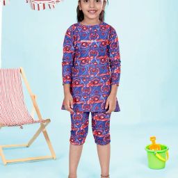 Kiddopanti Girls Blue & Red Regular Fit Printed Swimwear-image-103