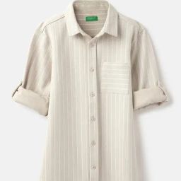United Colors of Benetton Boys Beige Blended Striped Shirt-image-90
