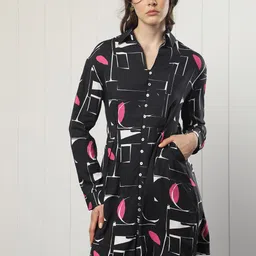 RAREISM Shirt Collar Printed Sheath Dress-image-25