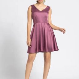 SHAYE Dusty Pink Solid A Line Dress-image-55