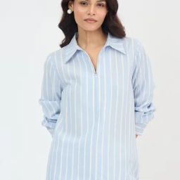 FEMMELLA Blue Viscose Striped Shirt-image-24