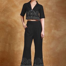 Varanga Embroidered Crop Shirt & Trouser Co-Ord Set-image-69