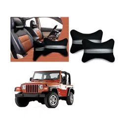 Auto Pearl Black Silver Strip Car Neck Cushion/Neck Pillow Compatible with Jeep Jeep-34