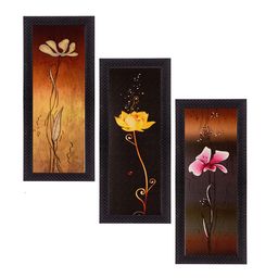 eCraftIndia Brown Set of 3 Floral UV Wall Art-17