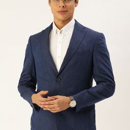Peter England Men Navy Blue Neo Slim Fit Solid Single-Breasted Formal Blazer-20