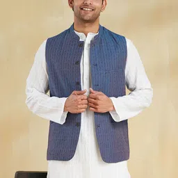 Fabindia Striped Slim Fit Nehru Jacket-image-31
