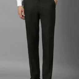 Men Black Slim Fit Check Flat Front Formal Trousers-image-47