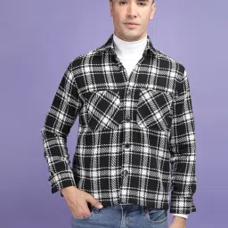 Chkokko Black Relaxed Fit Checked Shackets-image-66