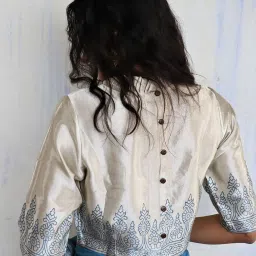 Chidiyaa Cream & Blue Block Printed Blouse image 3