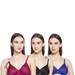 AROUSY Black & Blue Cotton Lace Work T-Shirt Bras - Pack Of 3-picture-34