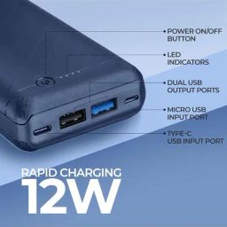 Foxin 12W Fast Charging 20000 mAh Power Bank with Dual Micro-USB & Type C Input (Blue) image 3
