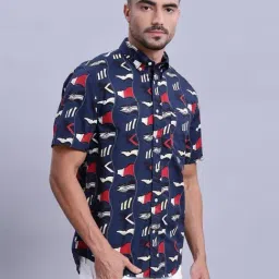 TOMMY HILFIGER Navy Blue Cotton Regular Fit Print Shirt-image-67