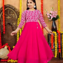 Aarika Girls Red Embroidered Party Gown-image-26