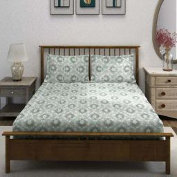 Swayam Ananda Green Cotton 210 TC 120 GSM King Size Bedsheet With 2 Pillow Covers-image-51