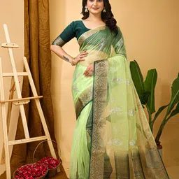 DIVASTRI Ethnic Motifs Zari Tissue Saree-image-75