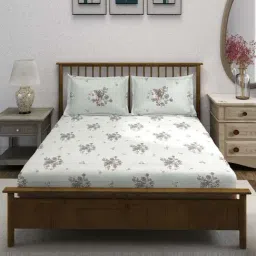 Swayam Ananda Grey Cotton 210 TC 120 GSM King Fitted Bedsheet With 2 Pillow Covers-image-84