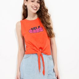 DressBerry Casual Inspiration Love For Typography Tie-Up Top-image-7
