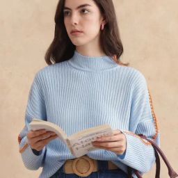 RAREISM Blue Acrylic Solid Long Sleeves Sweater-image-44