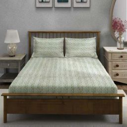 Swayam Ananda Blue Cotton 210 TC 120 GSM King Fitted Bedsheet With Pillow Cover-image-57