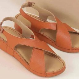 Mochi Women's Tan Cross Strap Wedges-picture-1