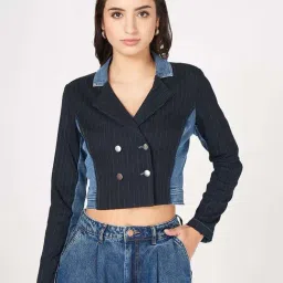 Sf Jeans By Pantaloons Baritone Blue Slim Fit Striped Jacket-image-50